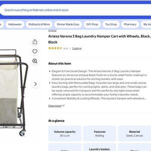 Artesa Verona 3 Bag Laundry Hamper Cart with Wheels